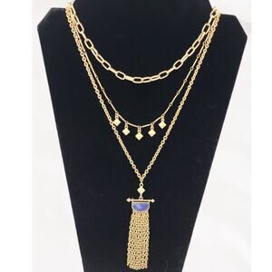 JARDIN Gold Layered Blue Sodalite Stone Fringe Pendant Chain Necklace ~ NEW